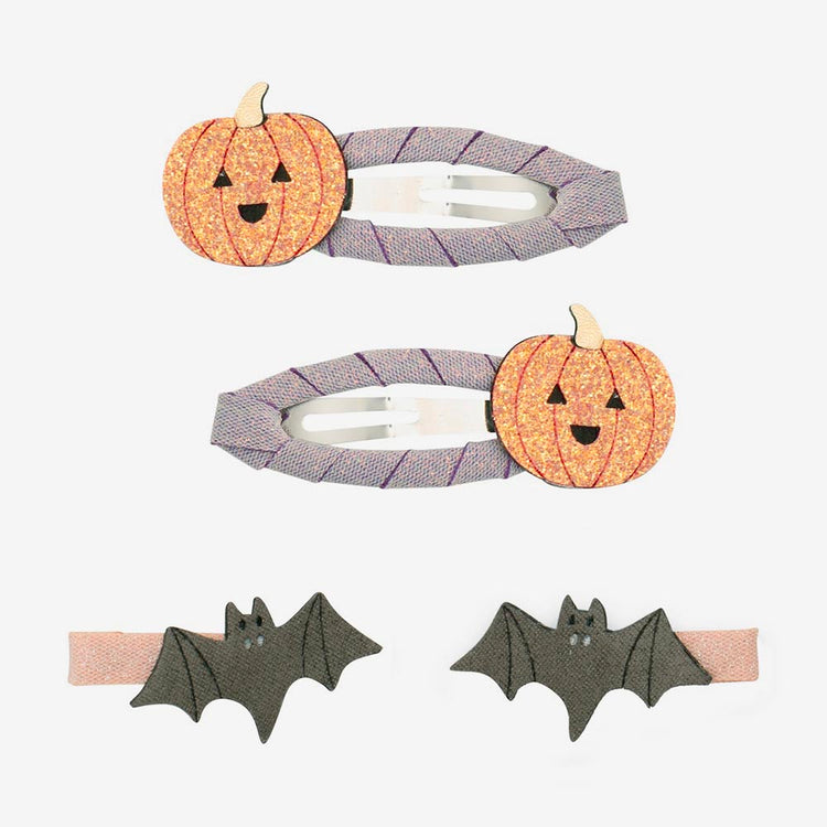 barrettes halloween citrouille et chauves souris cadeaux un bonbon ou un sort