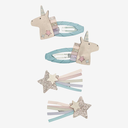 4 barrettes licorne pastel : idee petit cadeau pochette surprise