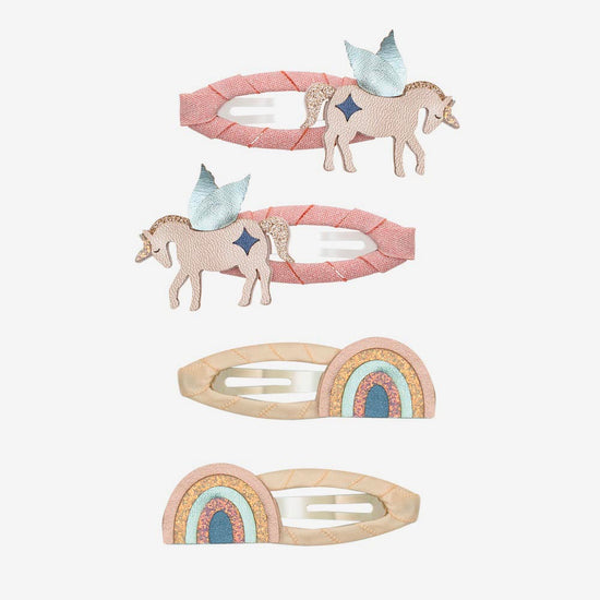 4 barrettes licorne ailées cadeau fête anniversaire licorne