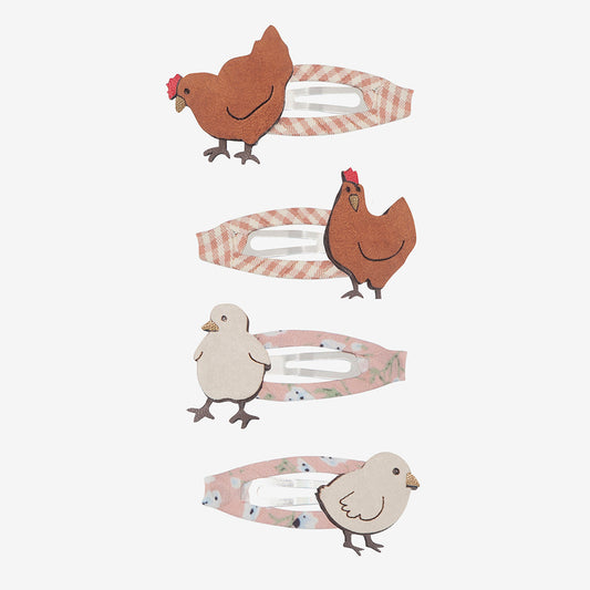4 barrettes Mimi et Lula sur le thème de la poule et du poussin