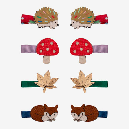 8 barrettes automne cadeaux à glisser dans une pochette surprise thème animaux des bois
