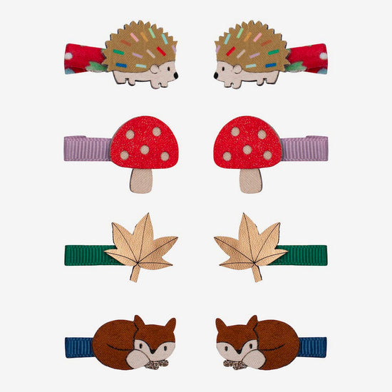 8 barrettes automne cadeaux à glisser dans une pochette surprise thème animaux des bois
