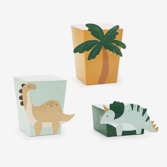 6 Boîtes à pop corn dinosaure 3D : deco de table thème dino