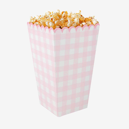 8 boîtes à pop corn vichy roses pastel pour une soirée cinéma entre filles