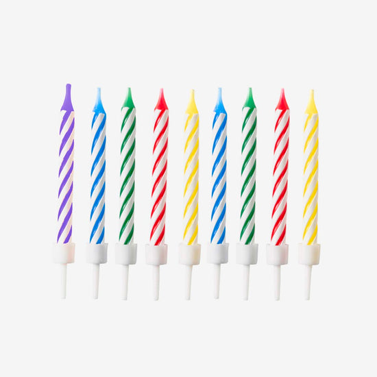 10 bougies d'anniversaire multicolores avec bobèche rouge