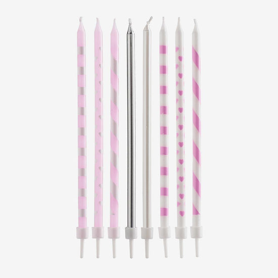 16 bougies anniversaire rose et argent : decor gateau fille