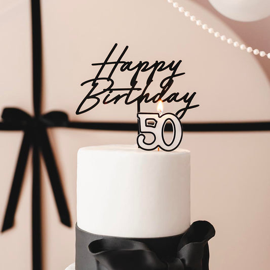 Bougie anniversaire :  1 bougie 50 ans blanche et noire