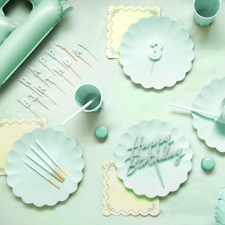 Bougies Happy Birthday vert nature, pour fête champêtre