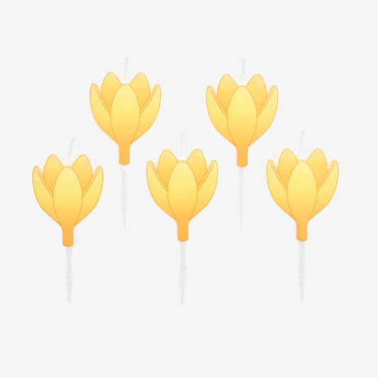 5 bougies anniversaire fleurs jaunes : deco gateau champetre