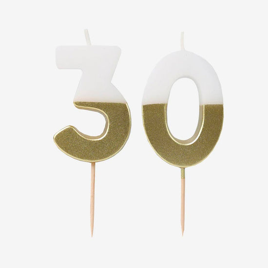 Bougies 30 ans dorées, pour gâteau d’anniversaire élégant