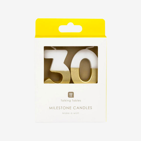 Bougies dorées anniversaire 30 ans, déco sobre et brillante gâteau