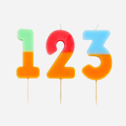 Candelina bicolore con numeri per decorare una torta di compleanno