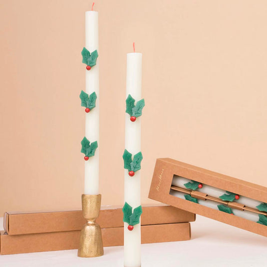 2 bougies houx pour décorer sa table de noël 