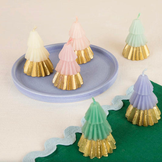 6 sapins pastel et dorés en bougie décorative pour décoration