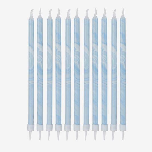 Bougies anniversaire bleu marbré : decor gateau anniversaire
