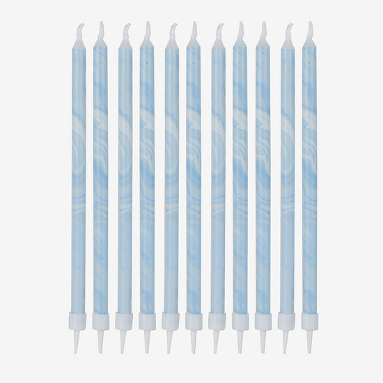 Bougies anniversaire bleu marbré : decor gateau anniversaire