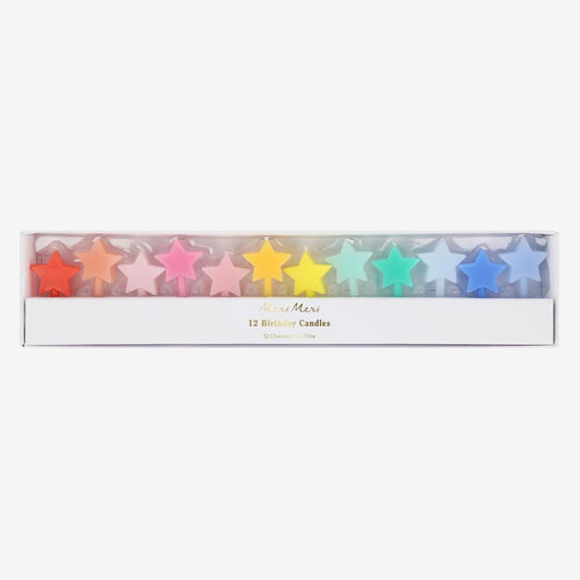 Bougie anniversaire : 12 bougies étoiles colorées - Décoration d'anniversaire festive et originale