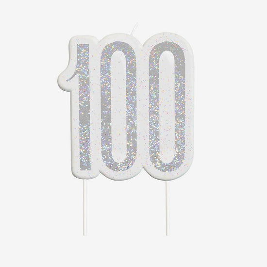 Bougie chiffre 100 holographique - Gateau anniversaire 100 ans