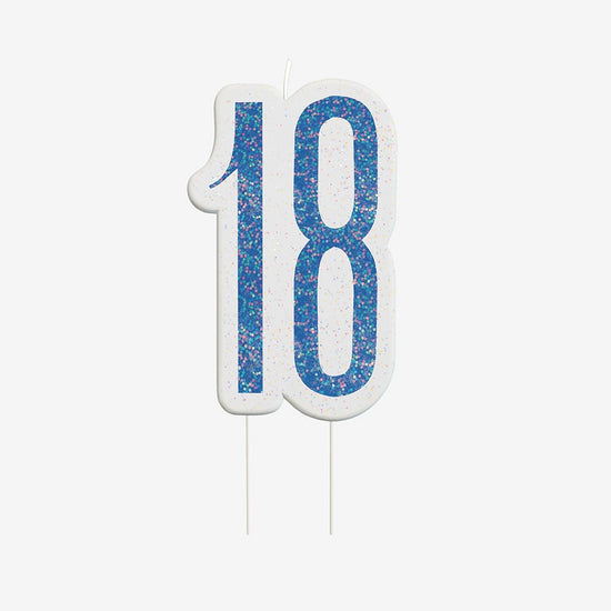 Bougie anniversaire 18 bleue : decor gateau anniversaire 18 ans
