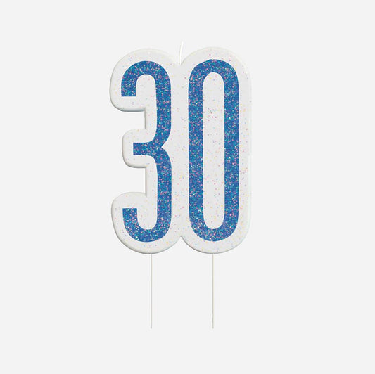 Vela de cumpleaños azul: decoración de pastel de cumpleaños número 30