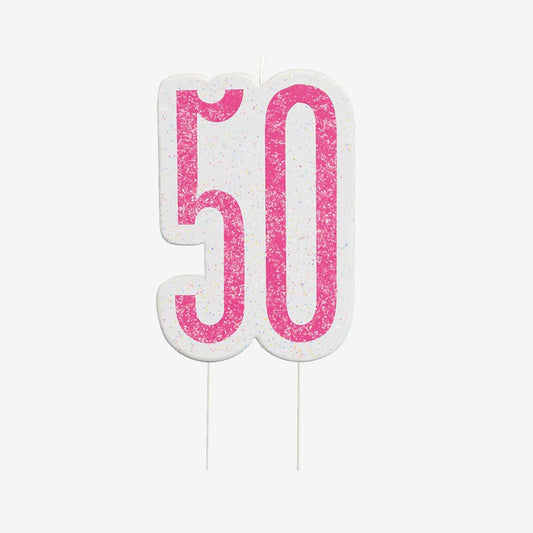 Vela rosa de 50 cumpleaños: decoración de pastel de cumpleaños
