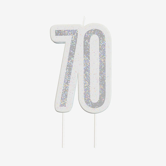Candela di compleanno 70 in argento: decorazione chic per torta di compleanno
