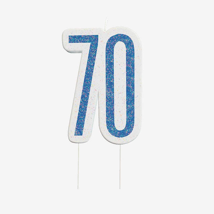 Bougie anniversaire 70 ans bleu : décor gâteau anniversaire chic