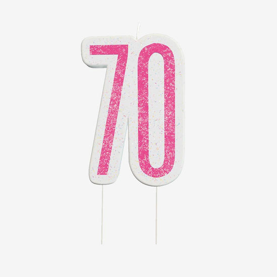 Pink 70th birthday candle: birthday cake decor