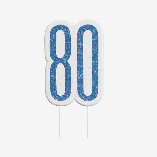 Bougie anniversaire 80 ans bleu : décoration gateau anniversaire