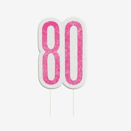 Pink 80th birthday candle: birthday cake decoration