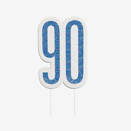 Vela de cumpleaños número 90 azul: decoración de tarta de cumpleaños.