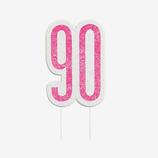 Pink 90th birthday candle for birthday cake decor