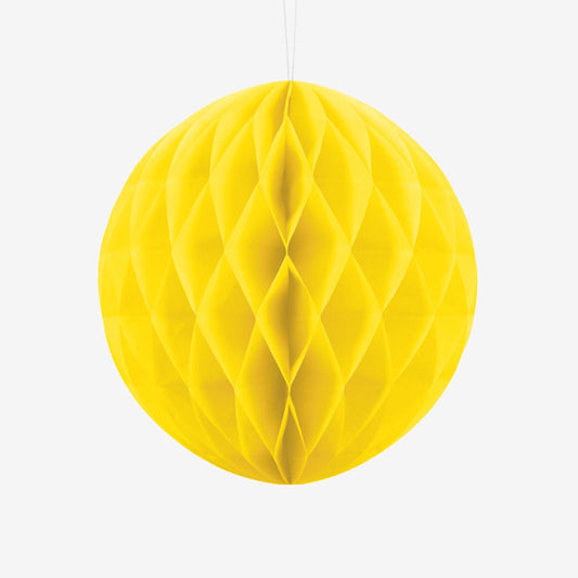 Lampion papier : 1 boule alvéolée jaune (20 cm)