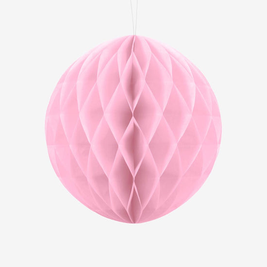 Lampion papier : 1 boule alvéolée rose clair (20 cm) idéale pour une décoration