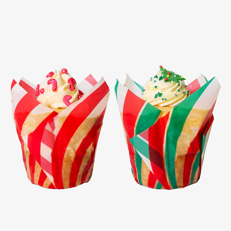 24 caissettes à cupcake rouge et vert pour Noël