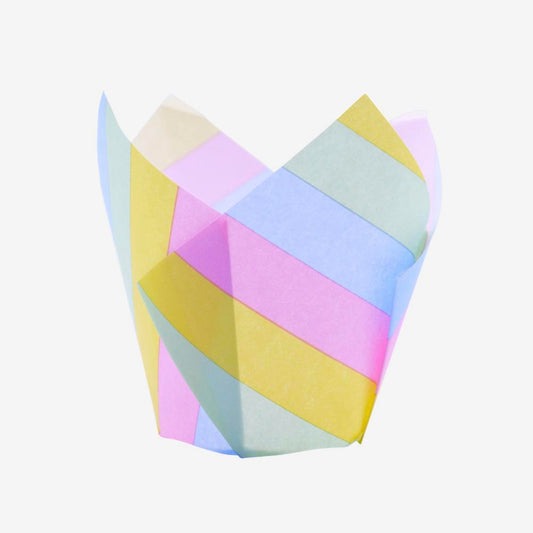 24 Caissettes à cupcake en papier à rayures pastel 