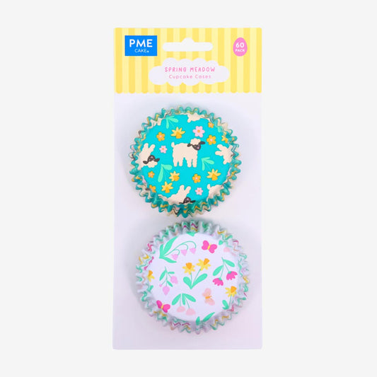 60 caissettes à cupcake fleurs et moutons, déco gâteaux champêtre