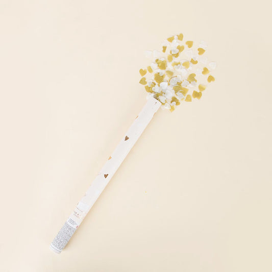 1 white and gold heart confetti cannon: party accessory