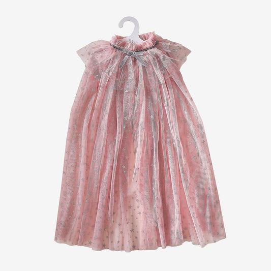Long pink and silver tulle cape for girls
