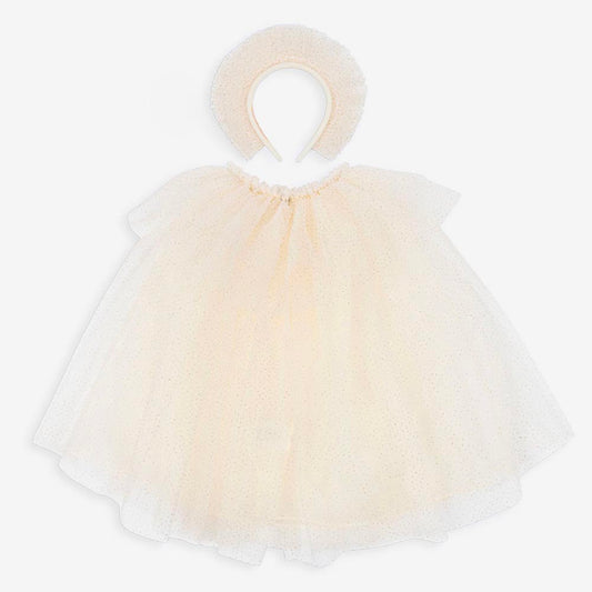 Cape crème et dorée et serre-tête : déguisement enfant anniversaire