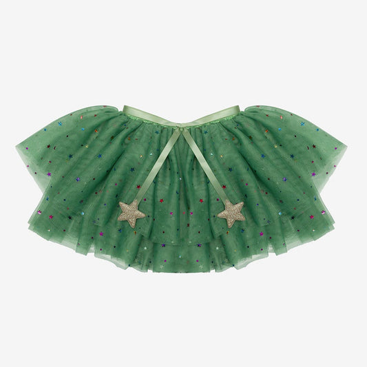 Capa de árbol de Navidad verde en tul: disfraz navideño infantil