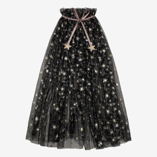 cape tulle noire pailletée pour se deguiser en sorciere ou halloween