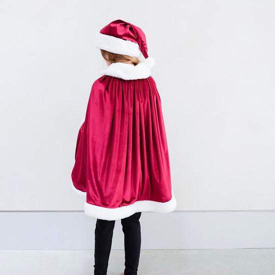 Cape de Père Noël rouge en velours : accessoire deguisement noel