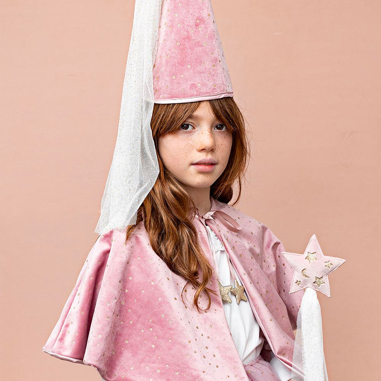 Cape de princesse en velours rose : deguisement carnaval fille