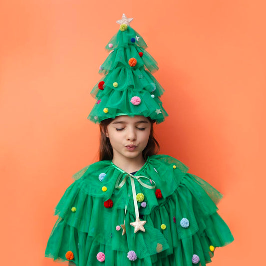 cape tulle vert déguisement drole sapin de noel decoré de boule