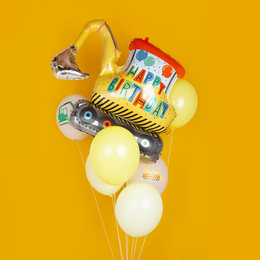 Ballon mylar tractopelle : decoration anniversaire chantier