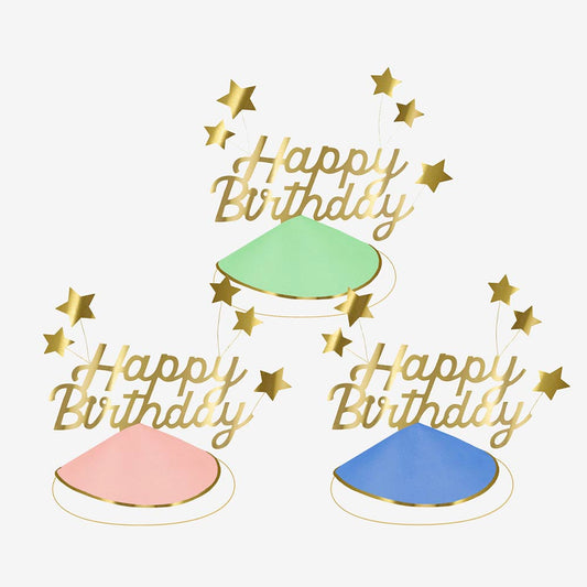 6 multicolored Happy Birthday hats