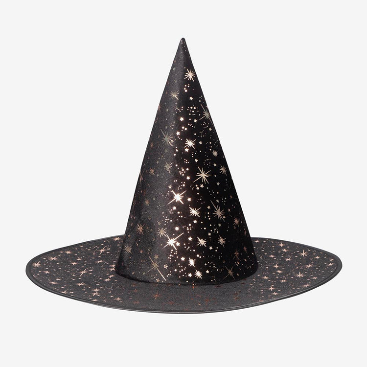 Chapeau de sorcière noir avec étoiles : accessoire deguisement enfant