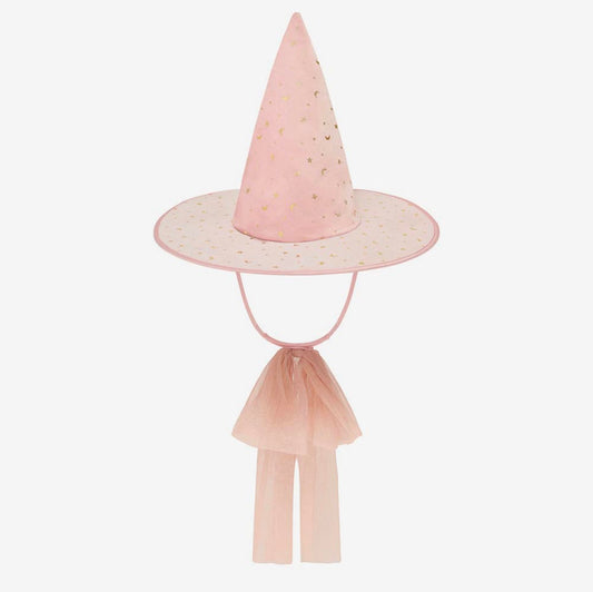 chapeau de sorciere rose pastel velours pailletée cadeau d'anniversaire pour halloween