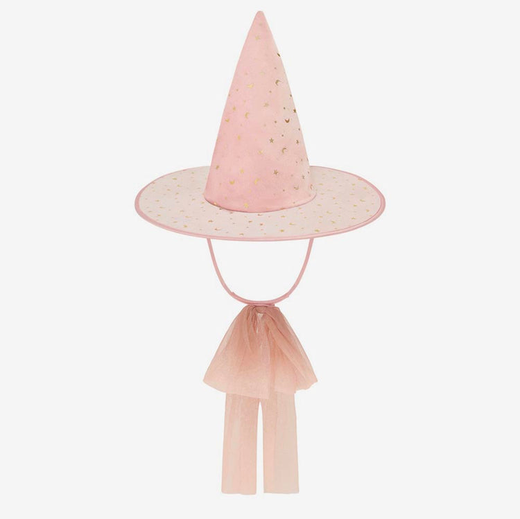 chapeau de sorciere rose pastel velours pailletée cadeau d'anniversaire pour halloween
